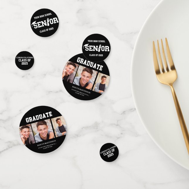  Black 3 Photo Graduation Class of 2025 Confetti (Group)