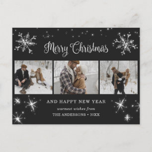 Black 3 Photo Merry Christmas Postcards