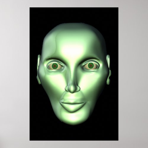 Black 3D Alien Head Extraterrestrial Being Poster