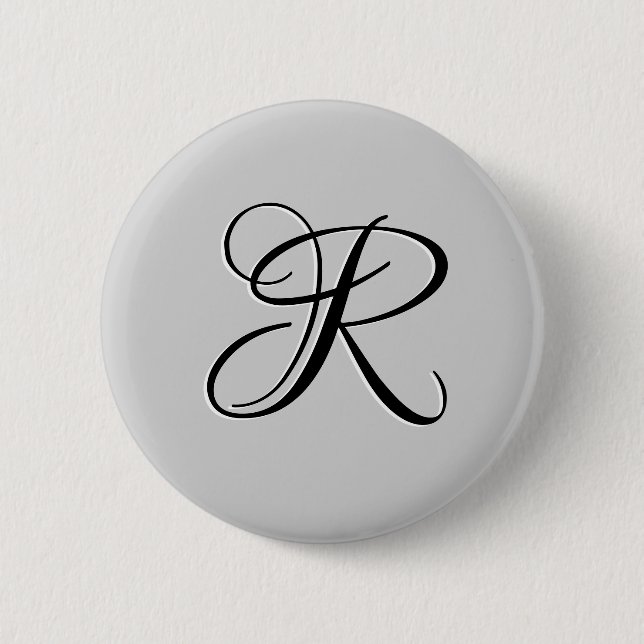 Black 3D Calligraphy Initial Letter | Pastel Grey Button (Front)
