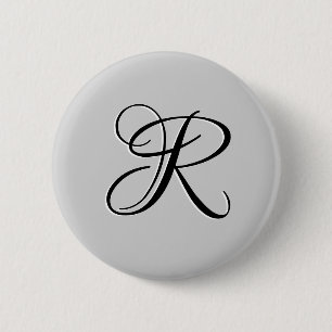 Black 3D Calligraphy Initial Letter   Pastel Grey Button