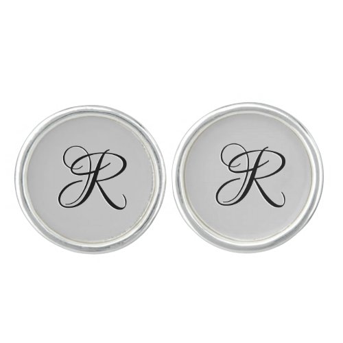 Black 3D Calligraphy Initial Letter  Pastel Grey Cufflinks