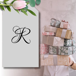 Black 3D Calligraphy Initial Letter   Pastel Grey Gift Tags