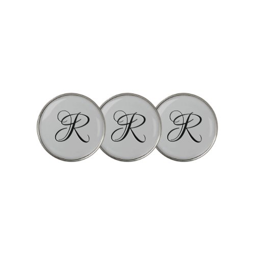 Black 3D Calligraphy Initial Letter  Pastel Grey Golf Ball Marker