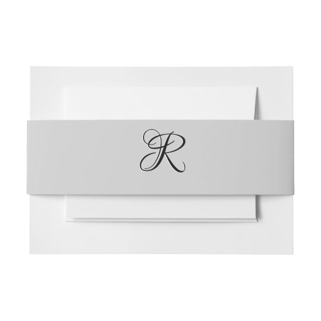 Black 3D Calligraphy Initial Letter | Pastel Grey Invitation Belly Band (Front Example)