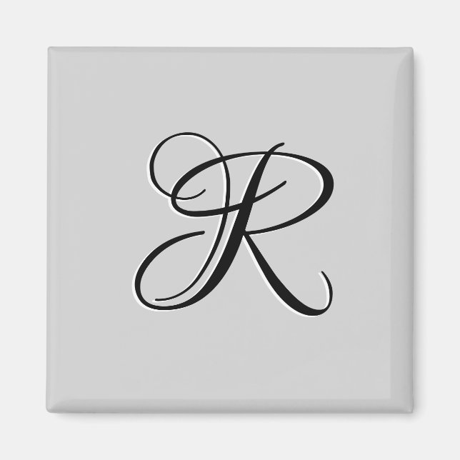 Black 3D Calligraphy Initial Letter | Pastel Grey Magnet (Front)
