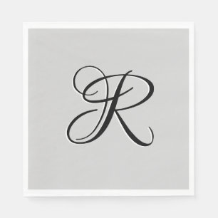 Black 3D Calligraphy Initial Letter Pastel Grey Napkins