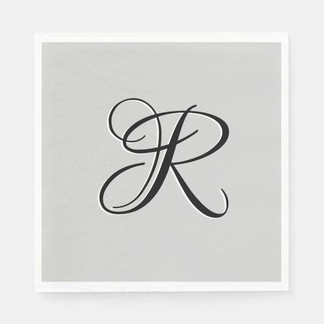 Black 3D Calligraphy Initial Letter | Pastel Grey Napkins (Front)