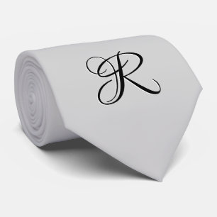 Black 3D Calligraphy Initial Letter   Pastel Grey Neck Tie