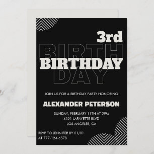 Black 3rd birthday invitations Party Boy