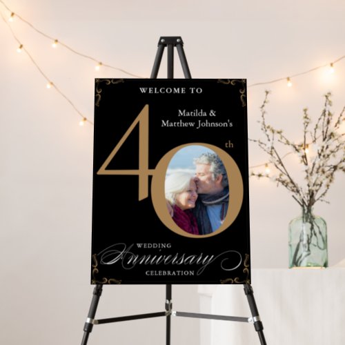 Black 40th Anniversary Elegant Gold Photo Welcome Foam Board