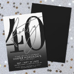 Black 40th Birthday Party Invitation<br><div class="desc">Celebrate forty years in style with this modern black and white 40th birthday party invitation. The design features a white-to-black gradient background with a large black “40” across most of the card, layered with a gray “Forty” in elegant script for a bold, contemporary look. The party details sit neatly at...</div>