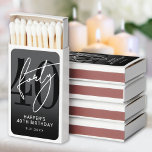 Black 40th Birthday Party Matchboxes<br><div class="desc">Modern Black and White 40th Birthday Matchbox. Celebrate forty years in style with this bold and contemporary matchbox design featuring a large black “40” with a handwritten script-style white “Forty” layered over it, positioned at the top for a striking, minimalist look. The bottom area has space to personalize with the...</div>