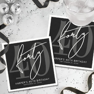 Black 40th Birthday Party Napkins