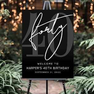 Black 40th Birthday Party Sign