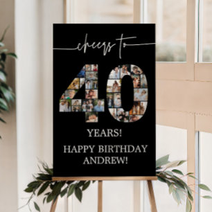 Black 40th Birthday Photo Collage   Cheers to 40 Foam Board