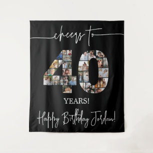Black 40th Birthday Photo Collage   Cheers to 40 Tapestry
