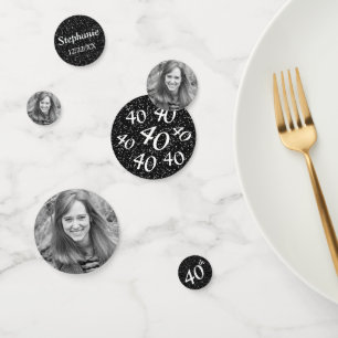 Black 40th Birthday Photo Confetti