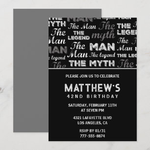 Black 42nd birthday invitation for him Myth Legend