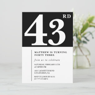 Black 43rd birthday invitation Elegant Chic Simple