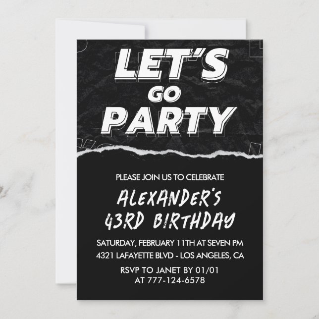 Black 43rd  birthday invitations Men White (Front)