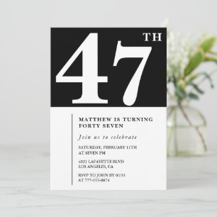 Black 47th birthday invitation Elegant Chic Simple