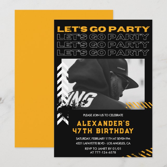 Black 47th birthday invitations Men Photo Spray (Front/Back)