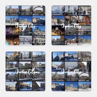 Black 48 Photo Collage Grid Travel Custom Coaster Set