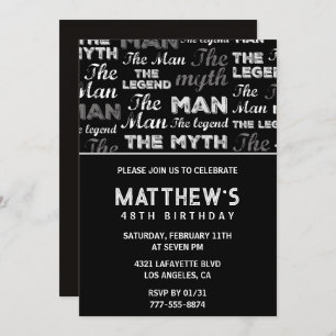 Black 48th birthday invitation for him Myth Legend