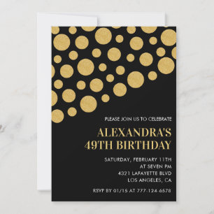 Black 49th birthday invitations Gold Confetti