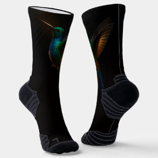 Black 4 Luxe Athletic Crew Socks Hummingbird fly