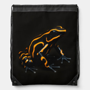 Black 4 Luxe Backpack, Black Orange Frog Drawstring Bag
