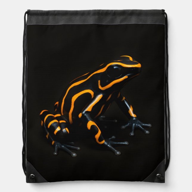 Black 4 Luxe Backpack, Black Orange Frog Drawstring Bag (Front)