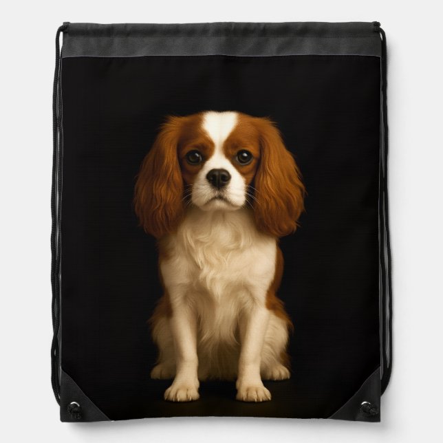 Black 4 Luxe backpack, Cavalier Spaniel Drawstring Bag (Front)