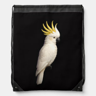 Black 4 Luxe Backpack, Crested Cockatoo Drawstring Bag
