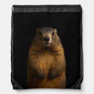 Black 4 Luxe backpack, Fluffy Marmot Drawstring Bag