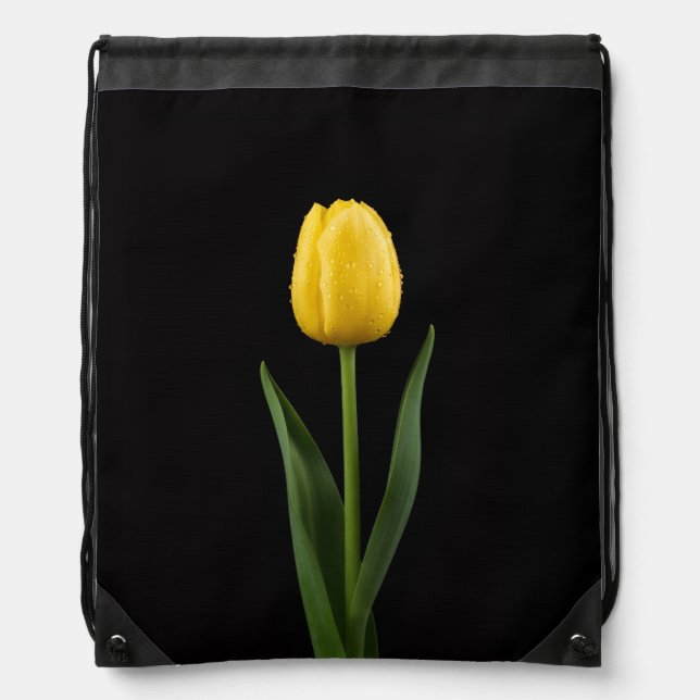 Black 4 Luxe backpack, Golden Yellow Tulip Drawstring Bag (Front)