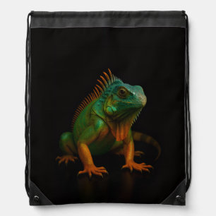 Black 4 Luxe Backpack, Green Iguana Drawstring Bag
