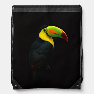 Black 4 Luxe Backpack, Keel Billed Tucan Drawstring Bag