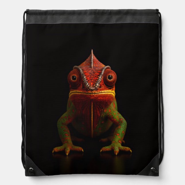 Black 4 Luxe Backpack, Panther Chameleon Drawstring Bag (Front)