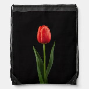 Black 4 Luxe backpack, Ruby Red Tulip Drawstring Bag