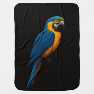 Black 4 Luxe blanket with Blue Yellow Macaw