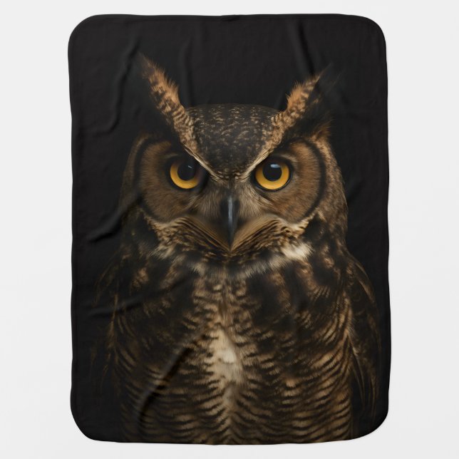 Black 4 Luxe blanket with Golden Amber Eye Owl (Front)