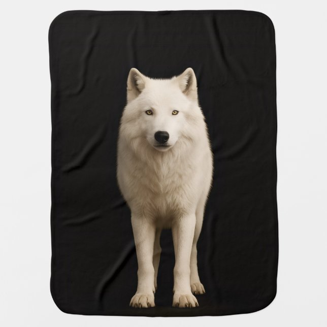 Black 4 Luxe blanket with Ivory Arctic Wolf (Front)
