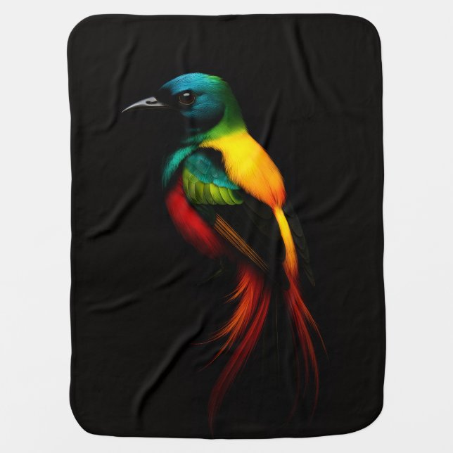 Black 4 Luxe blanket with Rainbow Tropical Bird (Front)