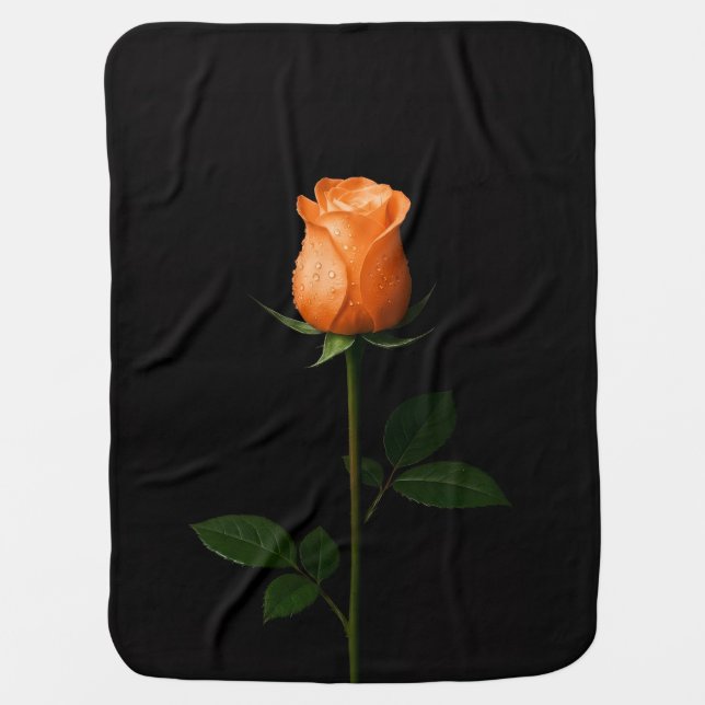 Black 4 Luxe blanket with Sunset Orange Rose (Front)