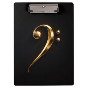 Black 4 Luxe Clipboard, Golden Bass Clef Clipboard