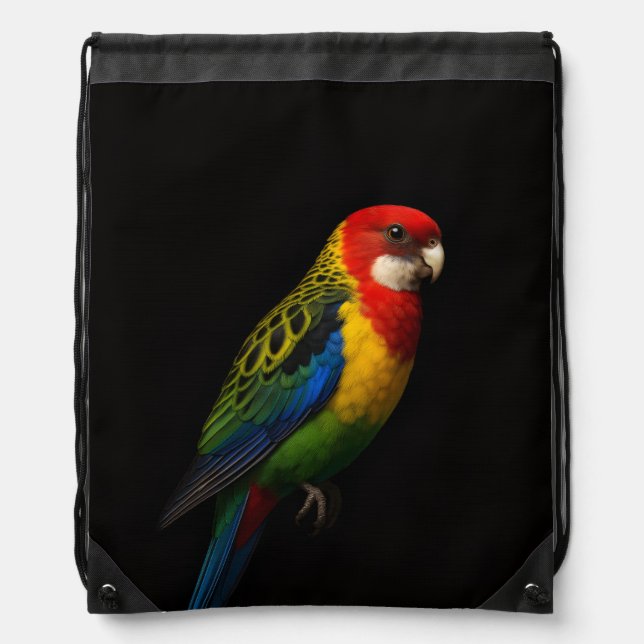 Black 4 Luxe Drawstring backpack, Eastern Rosella Drawstring Bag (Front)