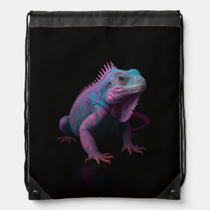 Black 4 Luxe Drawstring backpack, Pink Iguana Drawstring Bag