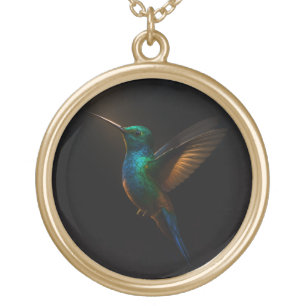 Black 4 Luxe Elegant Necklace, Hummingbird flying Gold Plated Necklace